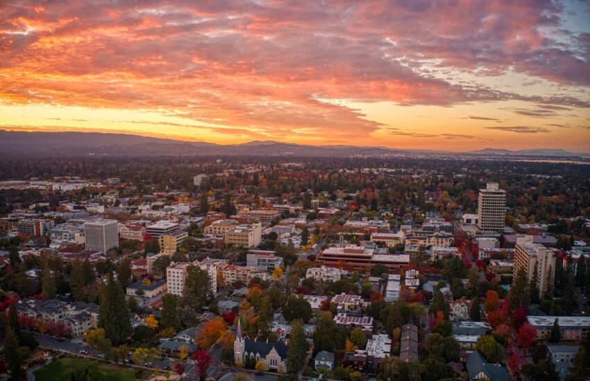 The Palo Alto skyline at sunrise.