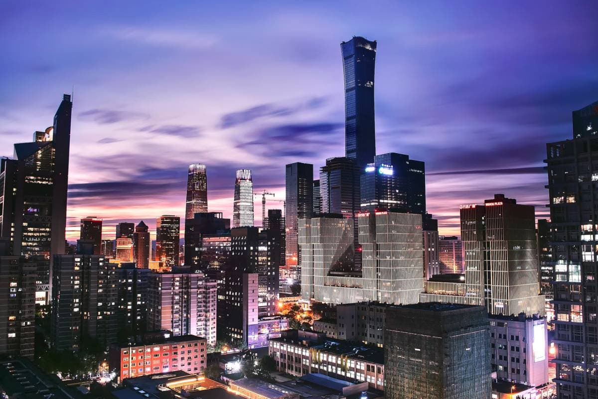 Night time skyline photo of Beijing, China